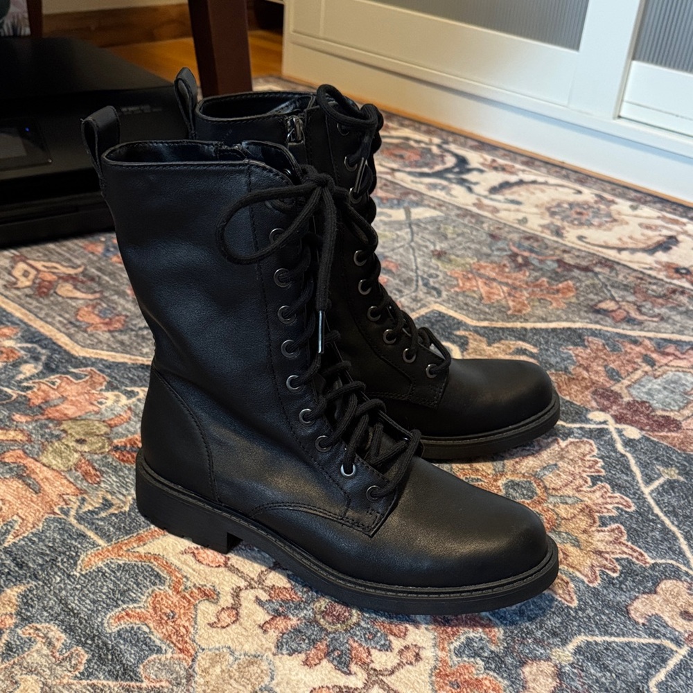 Clarks Black Leather Combat Boots - Picture 2 of 7